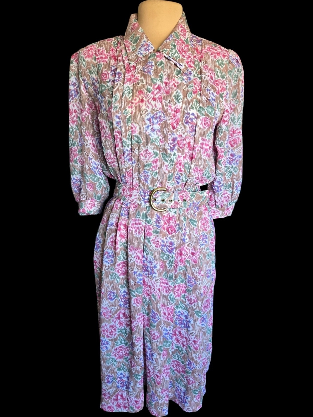 Vintage 80s Secretary Geek Floral Dress Sz 10 P